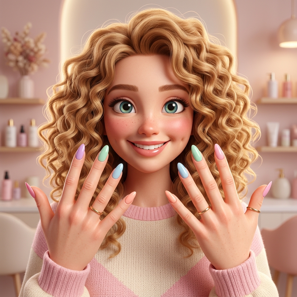 Pose d'ongles multicolore par notre mascotte